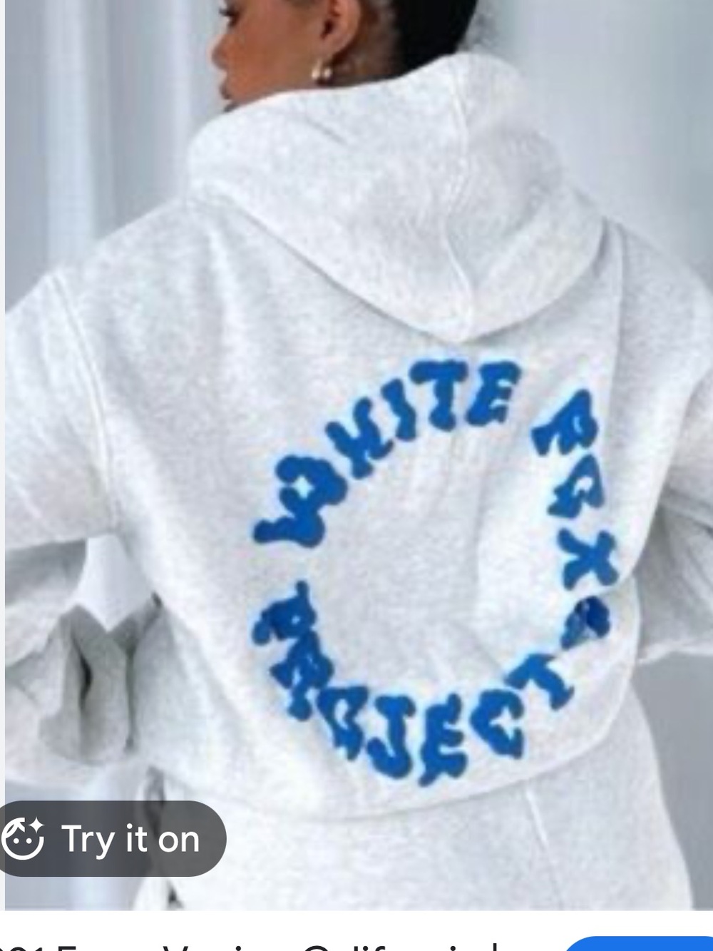 White Fox Boutique Heather Gray Hoodie with Blue Graphic